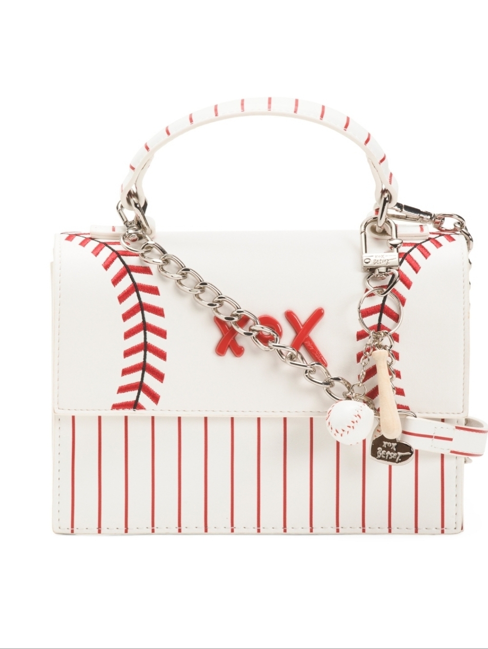 Betsey Johnson White Baseball Top Handle Satchel With Charm